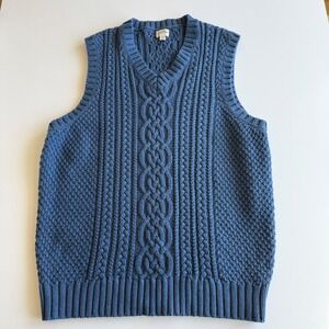 J. Crew 100% Cotton Chunky Fisherman Cable Knit Medium Blue Sweater Vest L